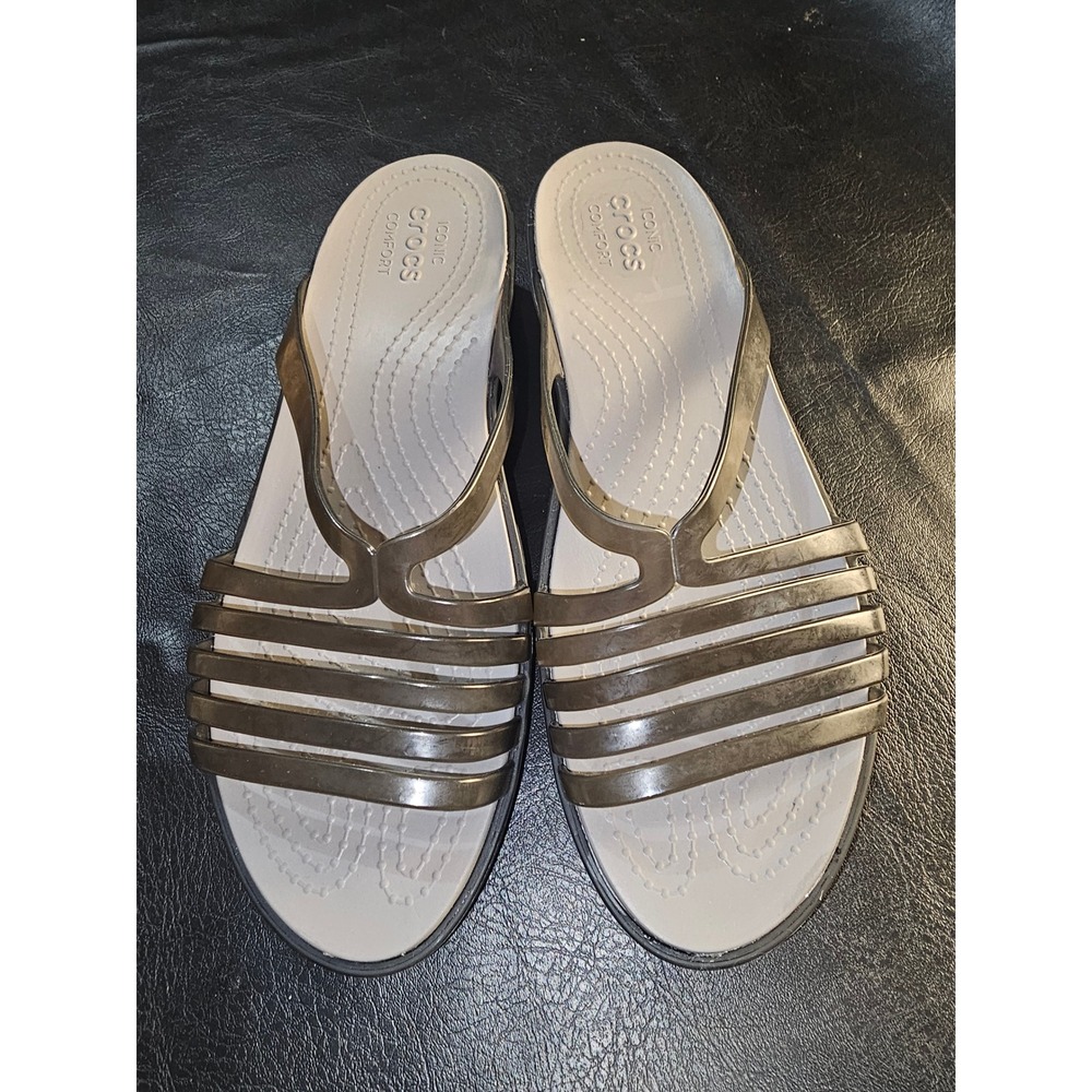 Crocs Womens Isabella Bronze Gold Mini Wedge Sandals 8